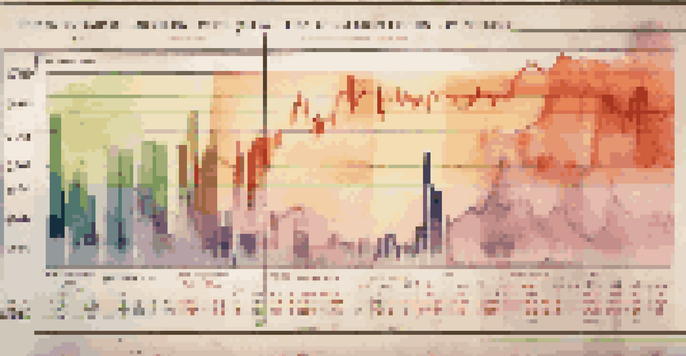 A close-up view of a colorful commodity price chart with candlestick patterns illustrating price movements.