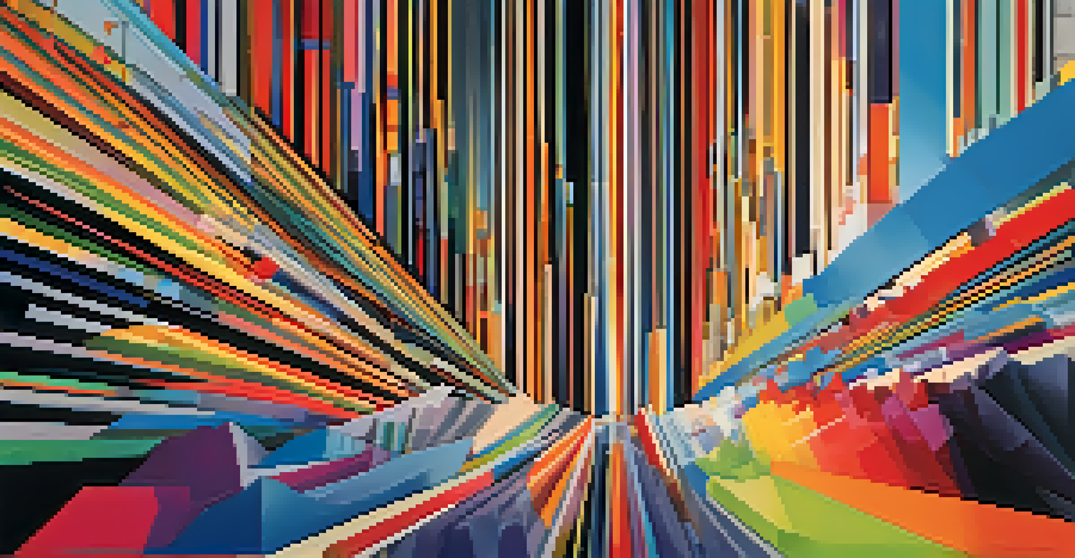 An abstract depiction of market volatility with colorful stock market graphs and lines.