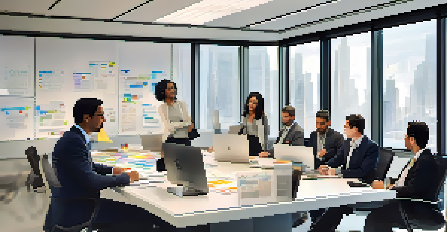 A diverse group of auditors discussing financial data around a table with charts and reports in a modern office.
