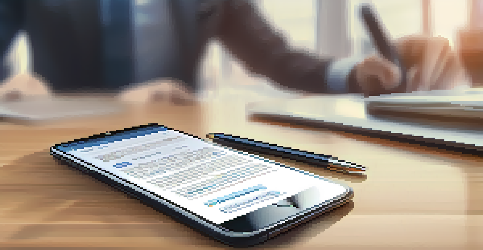 A hand holding a smartphone displaying an engaging email marketing template with a blurred office background.