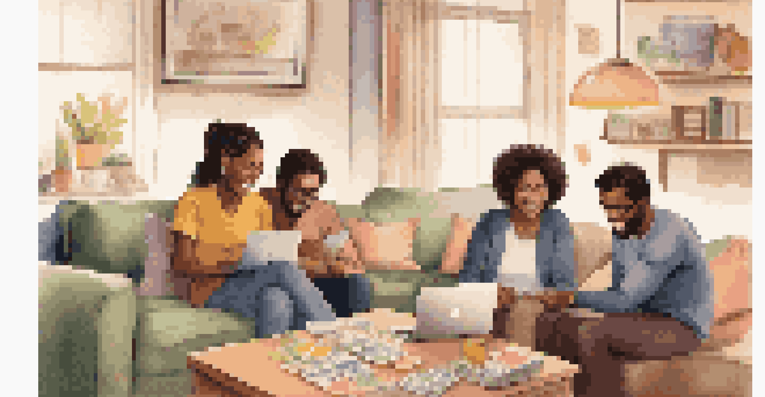 An immigrant family discussing their monthly budget in a warm living room setting, showcasing teamwork and planning.