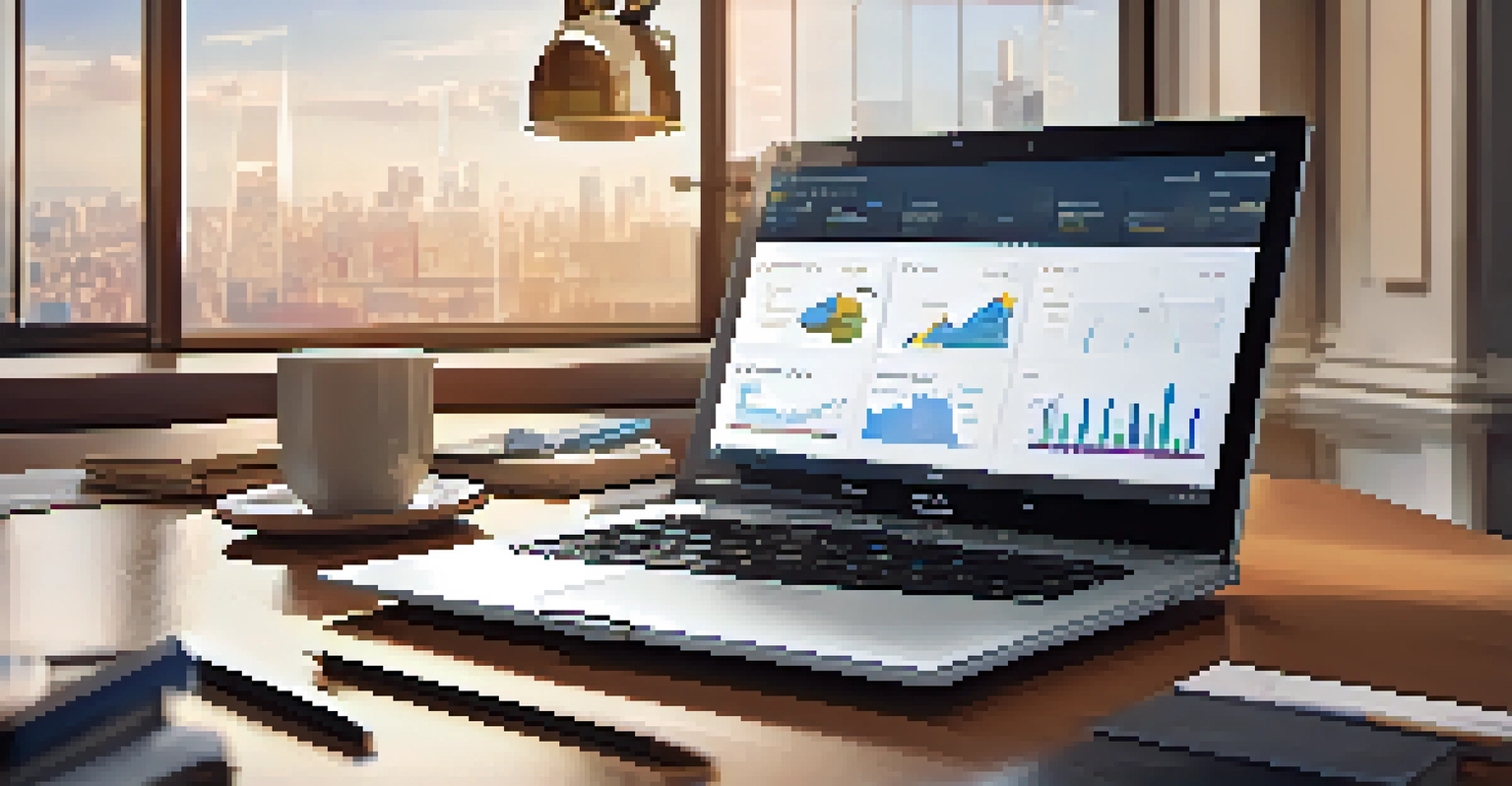 A modern desk setup with a laptop showing global investment data, a globe, and a cup of coffee, illuminated by natural light.