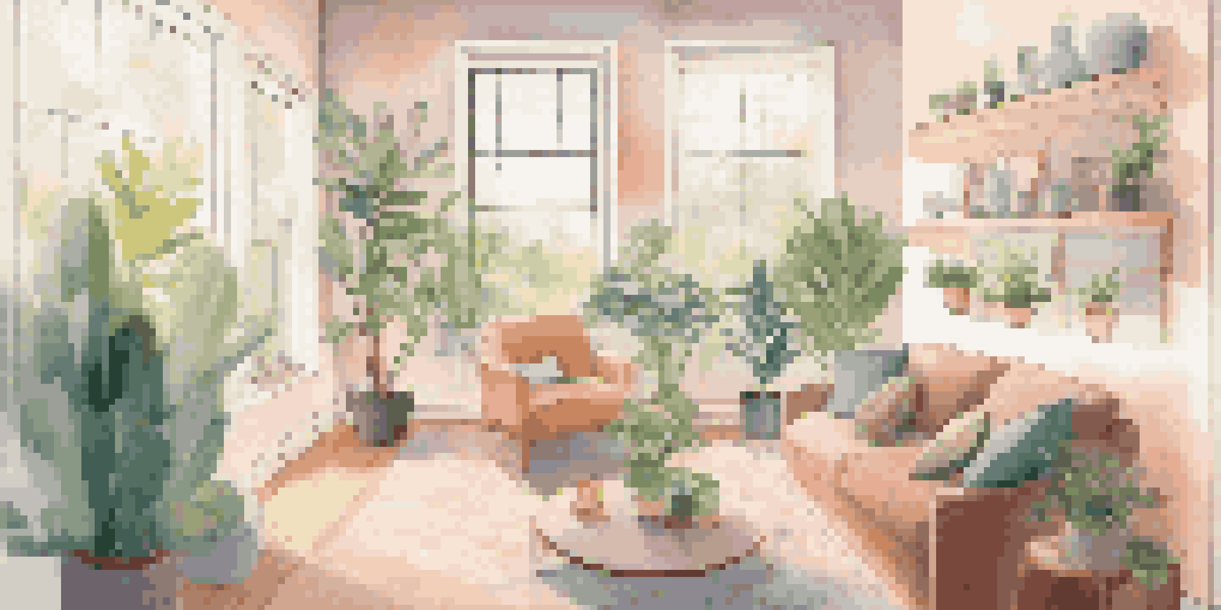A family in a bright living room discussing energy-saving tips, surrounded by plants and natural light.