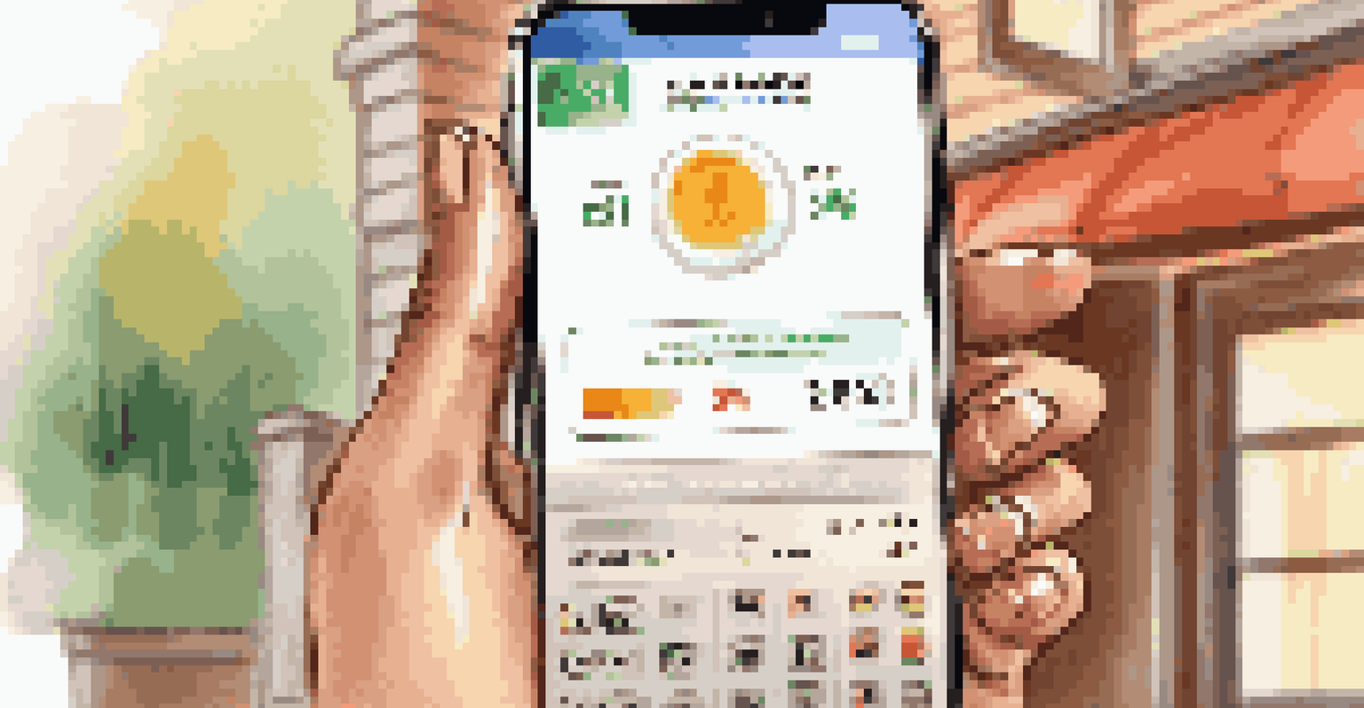 A close-up of a smartphone screen showing a mobile banking app with interest rate options in a cozy home setting with soft lighting.