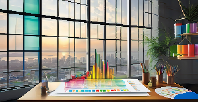 A detailed financial chart illustrating exotic derivatives with colorful lines in a modern office setting.