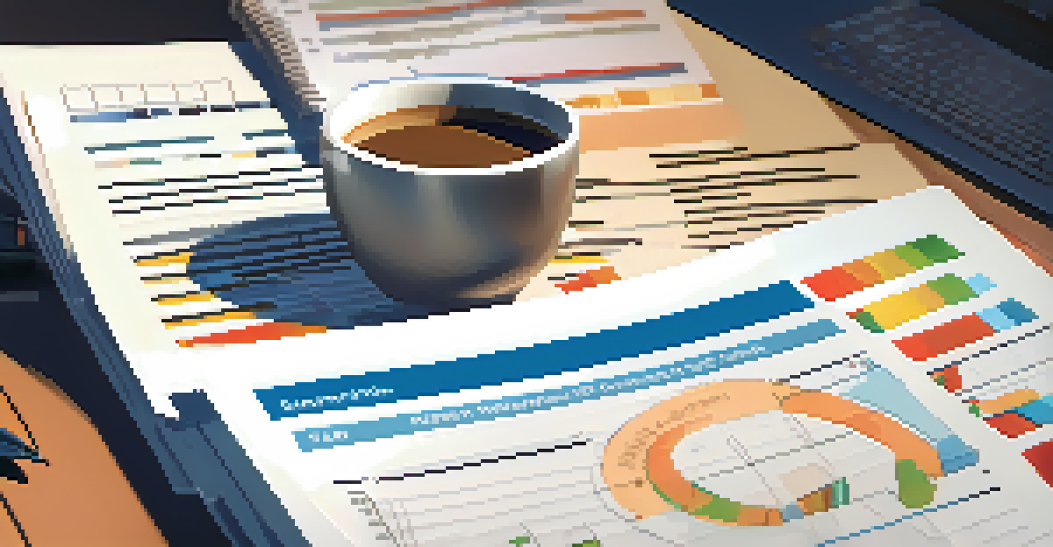 A close-up of a hand with a pen over a retirement planning document on a desk with a laptop and coffee.
