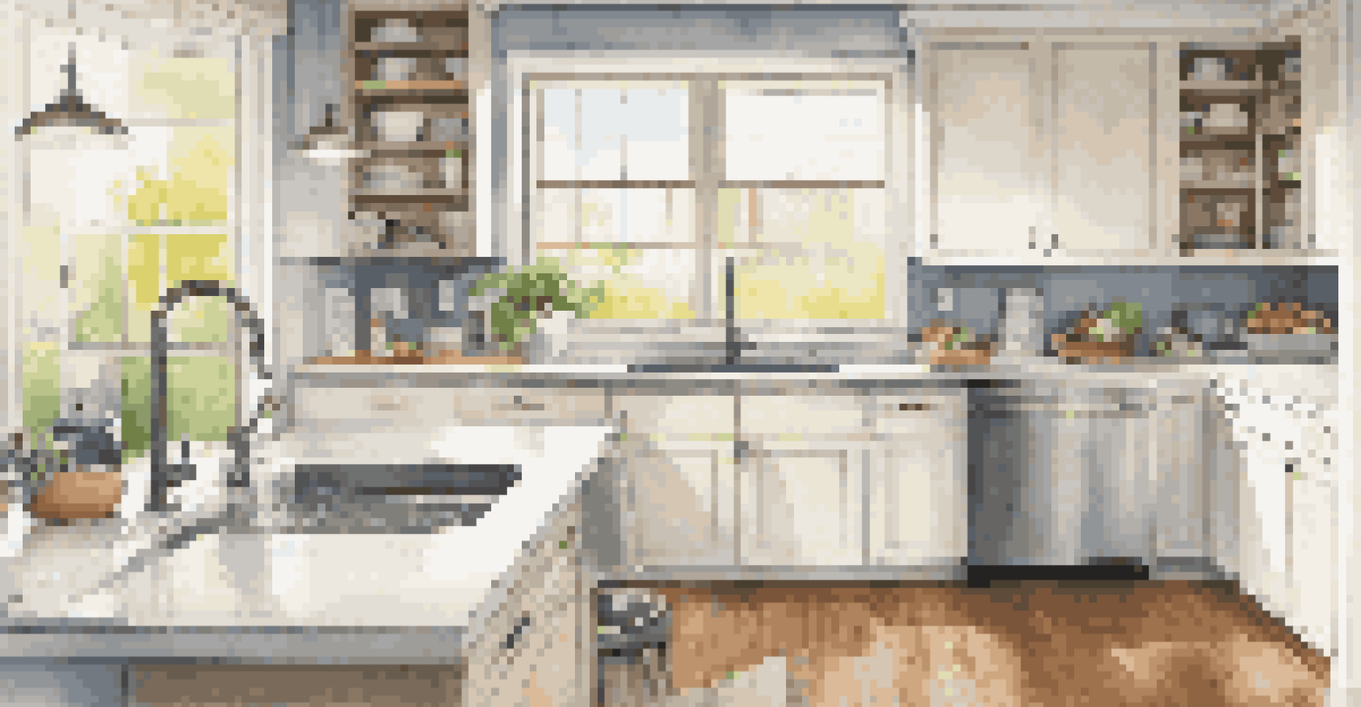 A person fixing a faucet in a modern kitchen with energy-efficient appliances and natural light.