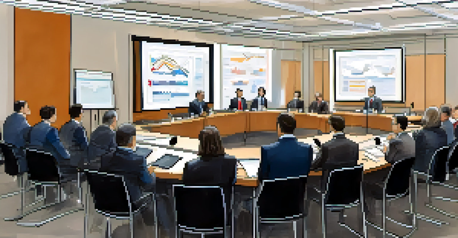 A corporate training session on insider trading regulations with a speaker and engaged audience.