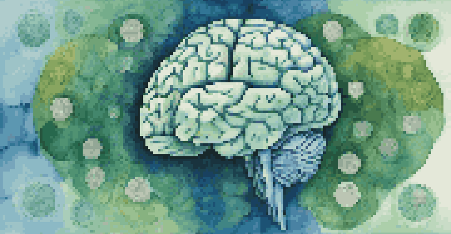An abstract illustration of a brain showing different behavioral finance biases in a colorful background.