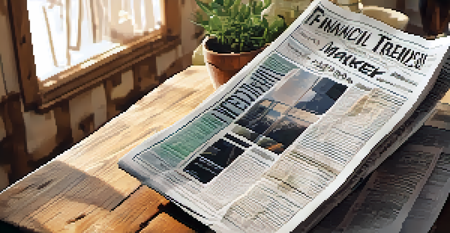 A close-up of a financial newspaper with interest rate headlines on a rustic wooden table.