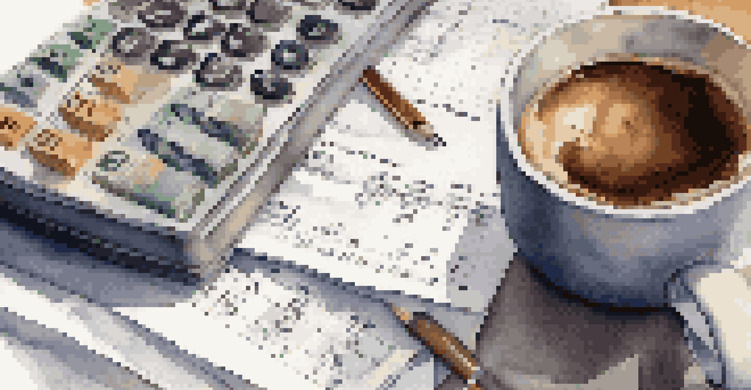 A close-up of a cash flow statement on a desk, with a calculator, coffee cup, and notepad, emphasizing financial planning.