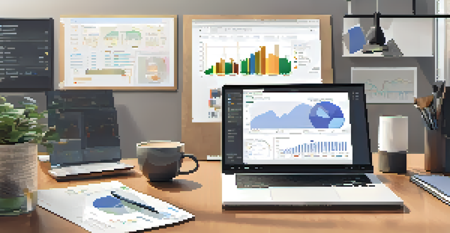 A person analyzing marketing analytics on a laptop in a well-organized workspace.