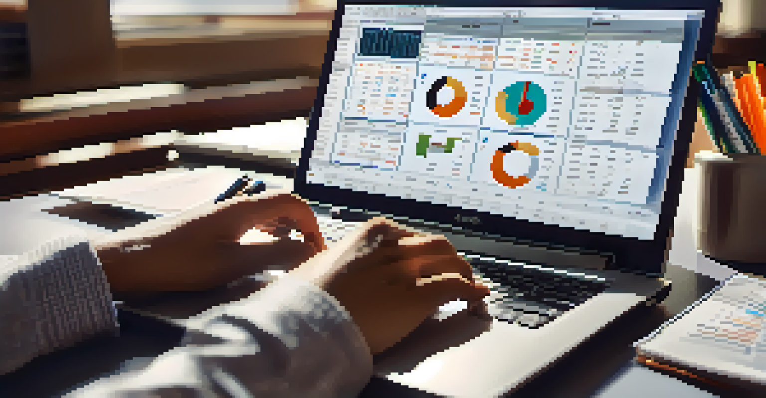 A financial planner's hands working on stock market graphs and calculations at a desk.