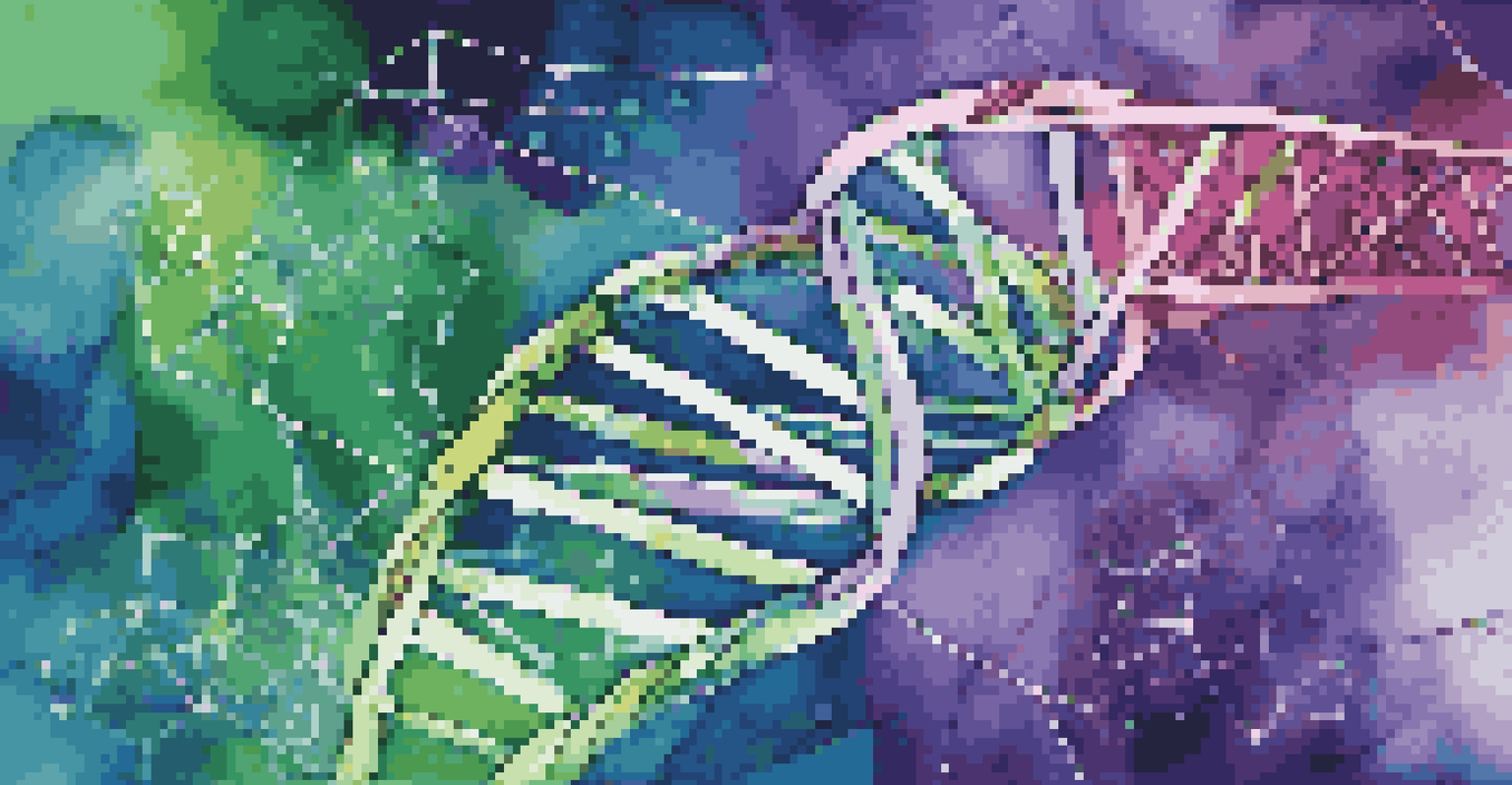 An artistic depiction of intertwined DNA and digital elements, representing the fusion of genomics and artificial intelligence in biotechnology.