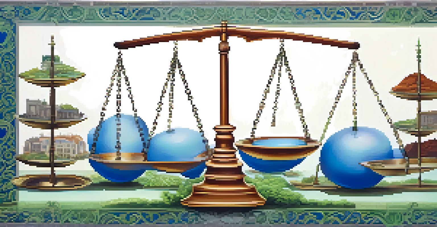 A beautifully designed scale balancing various investment tools like stocks and real estate, set against a gradient background symbolizing growth and stability.