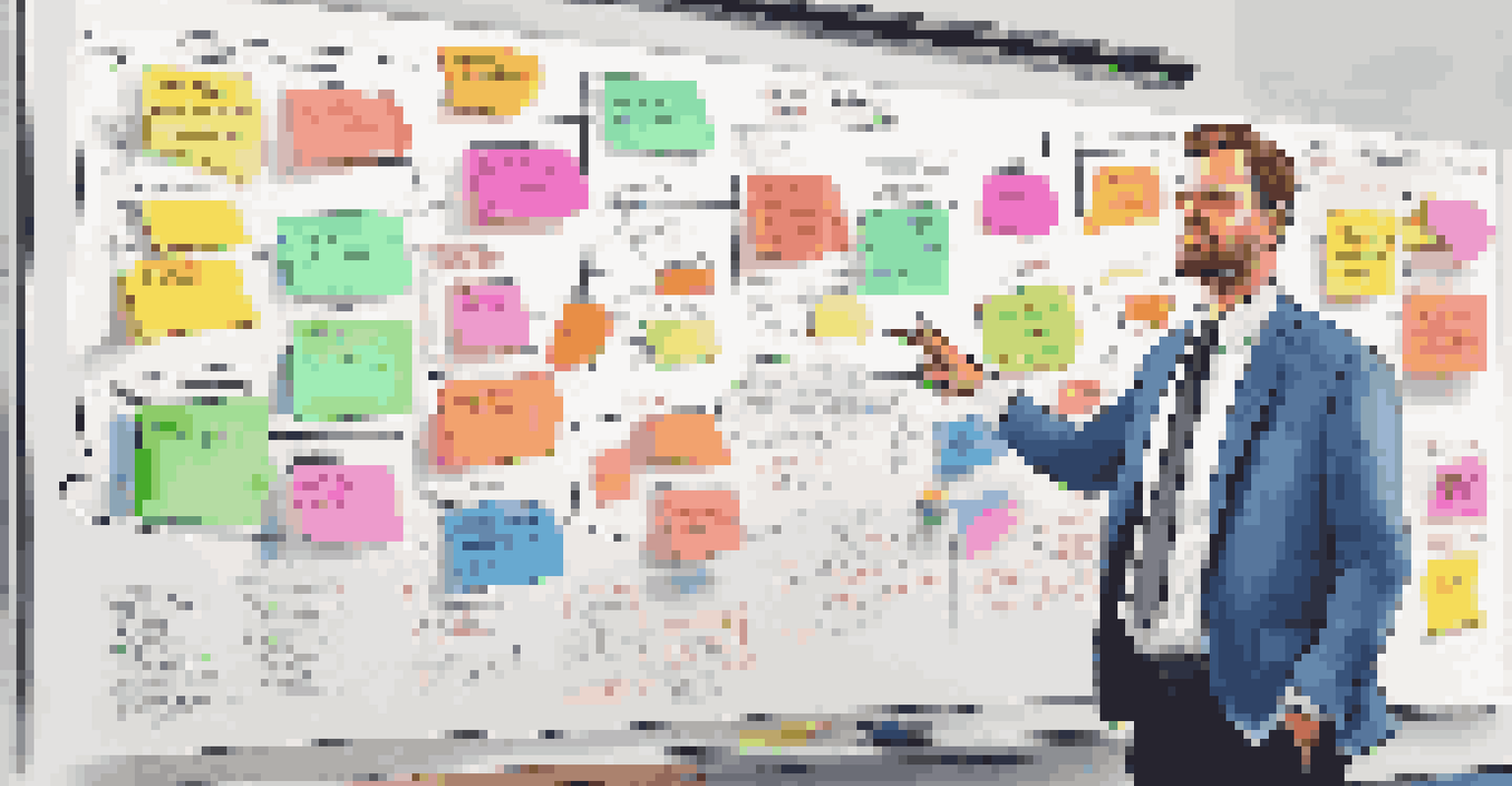 A business owner presenting cash flow strategies on a whiteboard in a bright office setting.