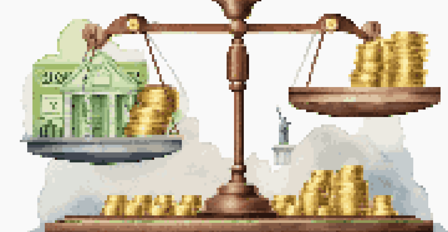 An infographic illustrating capital gains tax with a balanced scale and icons of investments.