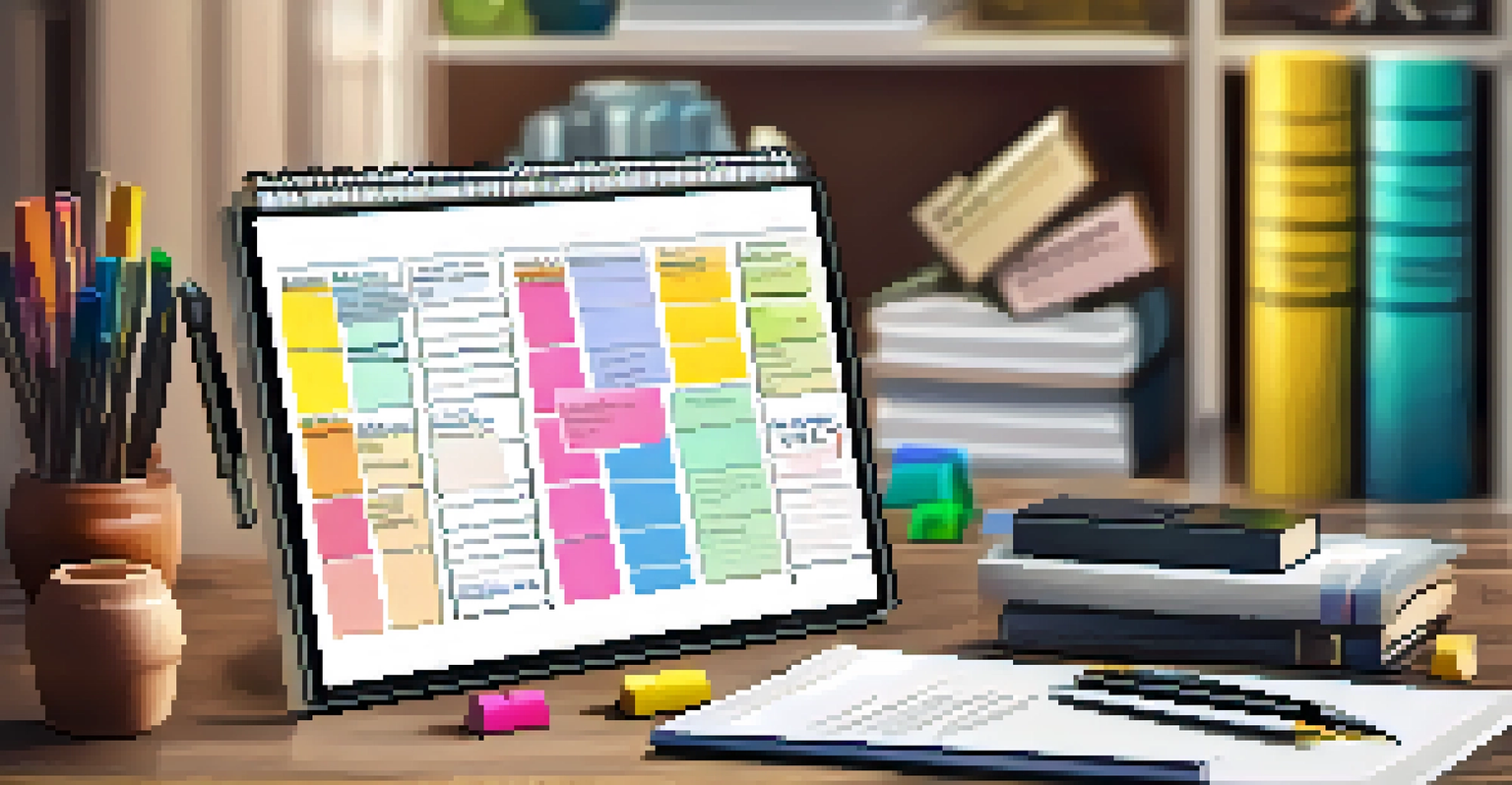 An open financial planner displaying SMART goals with colorful sticky notes and a pen, set in a cozy home office with a blurred bookshelf in the background.