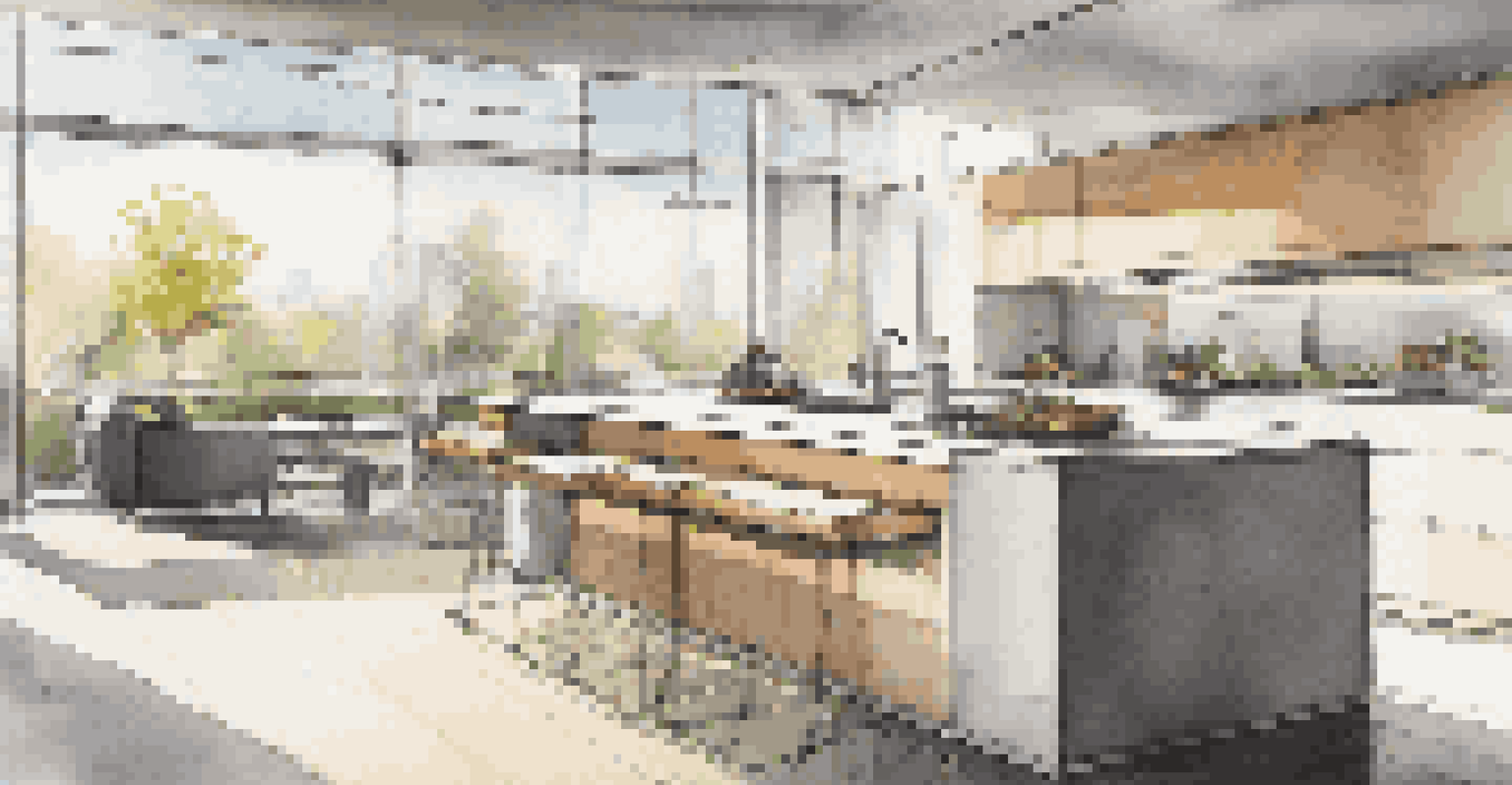 A modern kitchen showcasing smart building technology and energy-efficient appliances, filled with natural light.