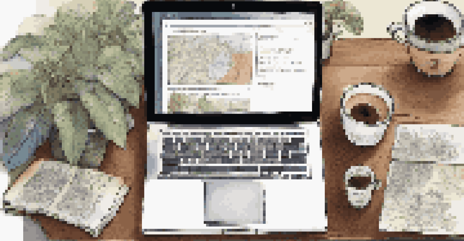 An overhead view of a crowdfunding campaign website on a laptop, surrounded by notes and a coffee cup, creating a cozy workspace ambiance.