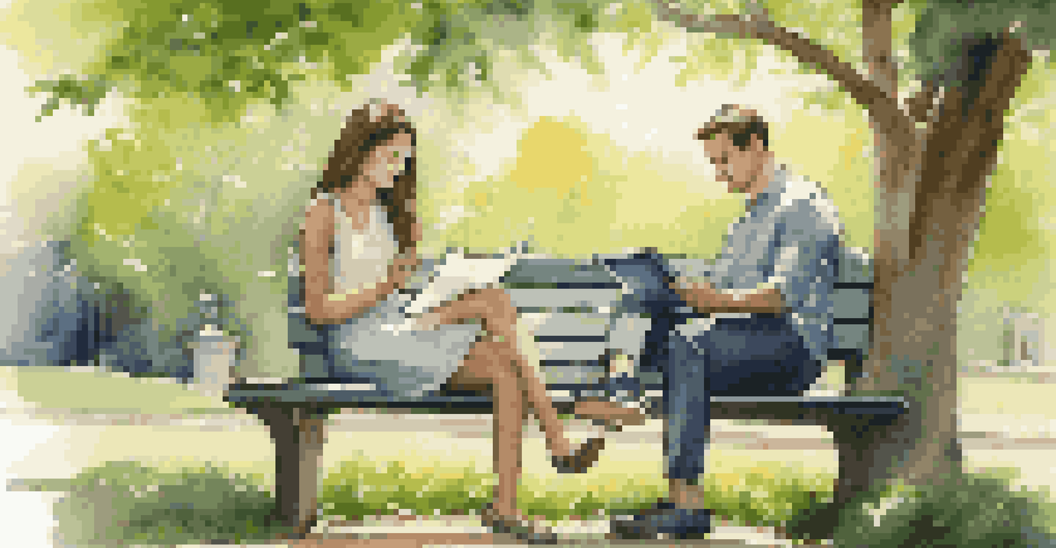 A young couple sitting on a park bench, happily reviewing their investment plans on a tablet in a peaceful park setting.
