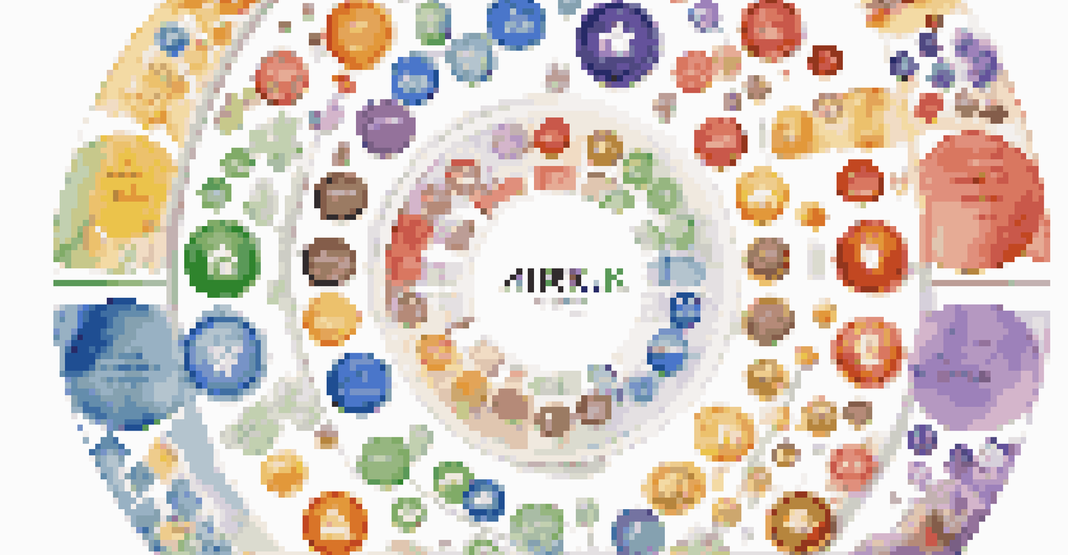 An abstract circular arrangement of colorful icons representing different investment options like stocks and bonds, showcasing investment diversity.