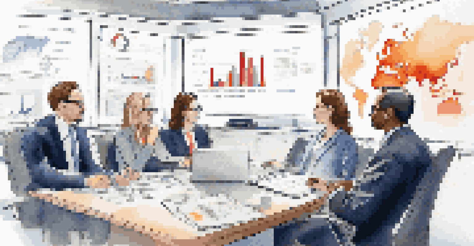 A diverse group of financial analysts discussing trading strategies around a conference table in a modern office.
