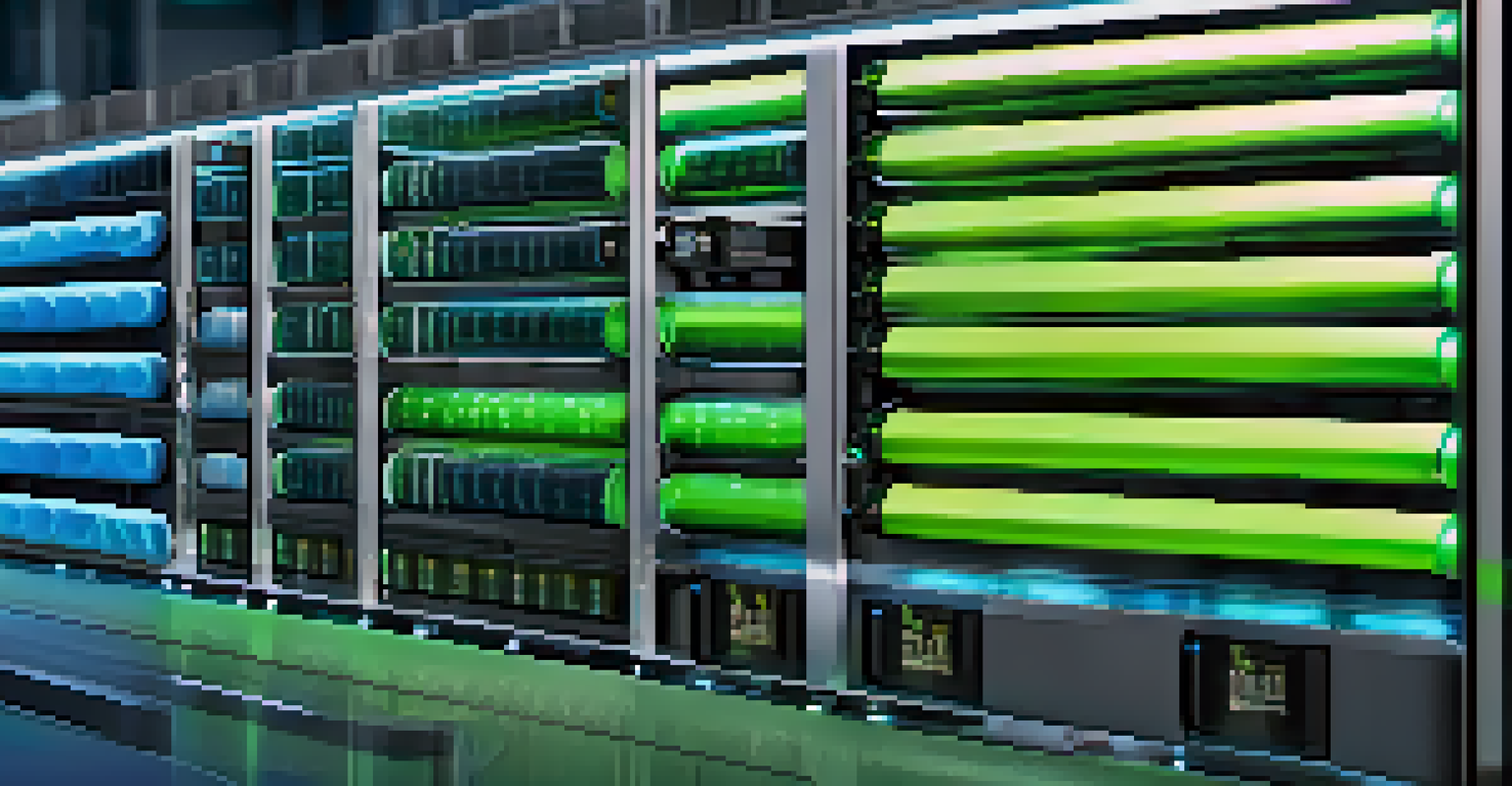 A close-up of a modern battery storage system with advanced technology and illuminated components.