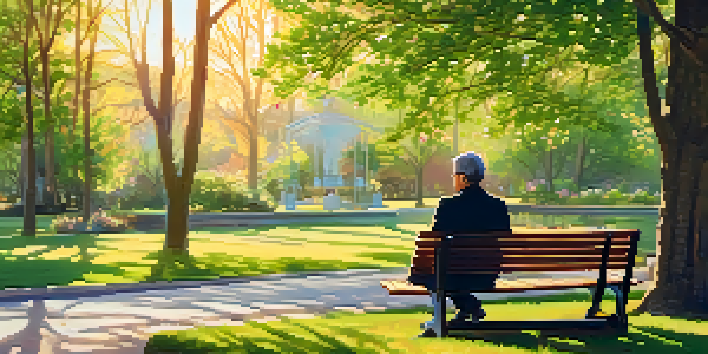 A person sitting on a bench in a sunny park, holding a notebook and pen, looking thoughtful about financial goals.