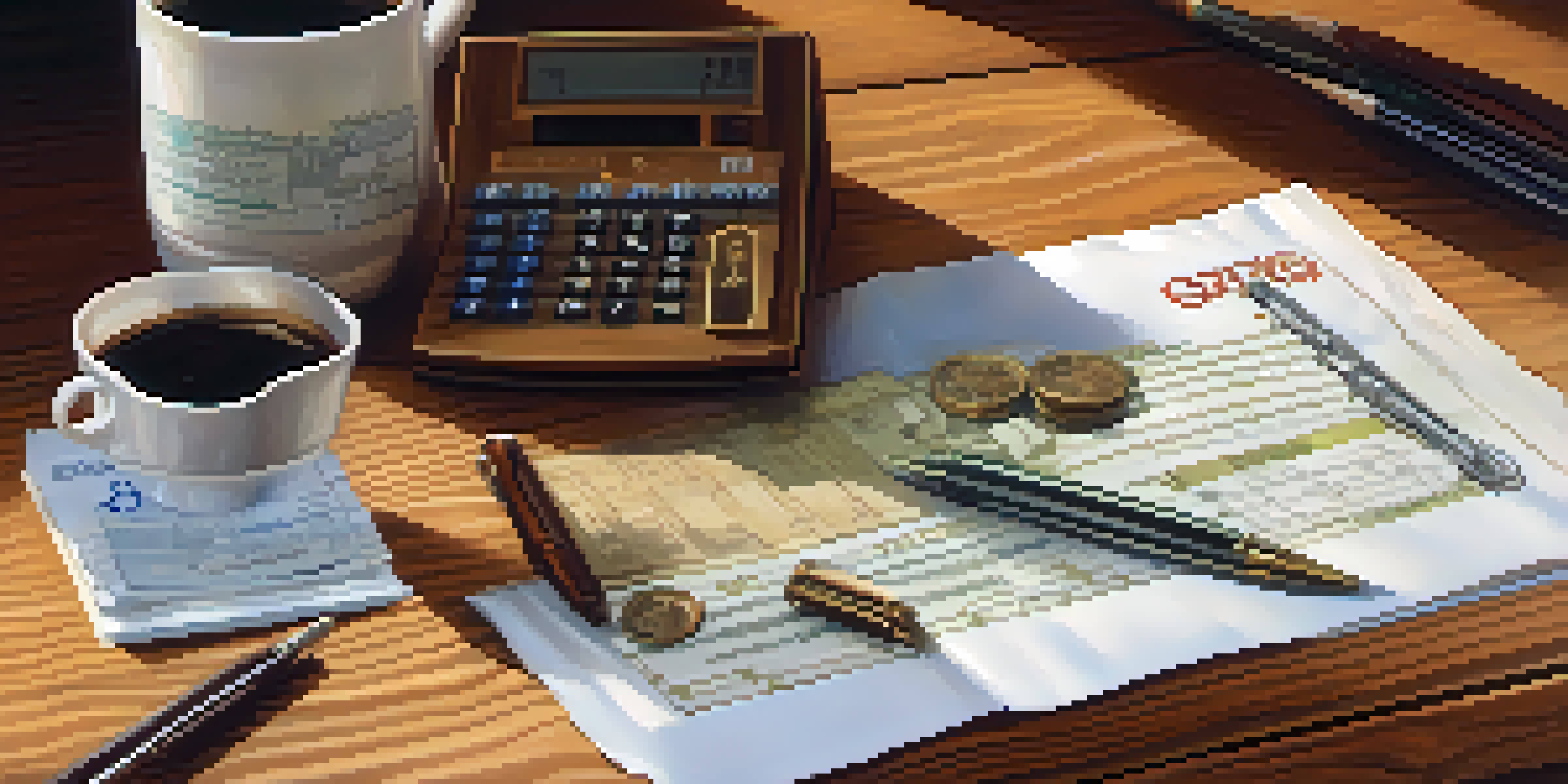 A close-up view of Treasury Inflation-Protected Securities on a wooden table, with a calculator and a coffee cup nearby.