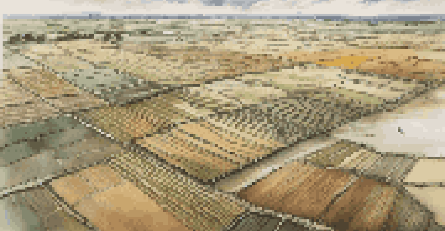 Aerial view of agricultural fields showing both flooding and drought, highlighting the effects of weather on crops.