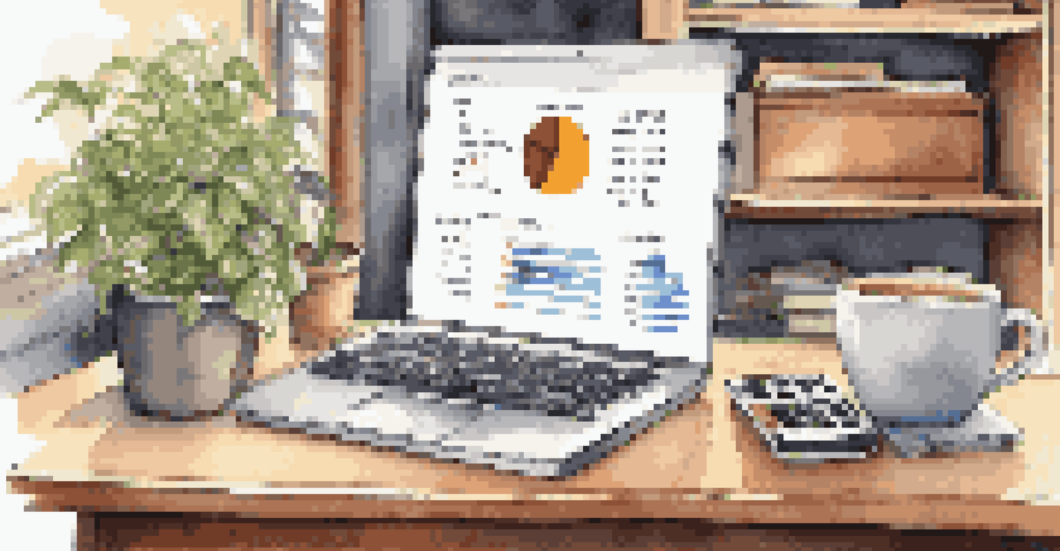 A close-up of a laptop screen showing a retirement savings calculator in a cozy home office, with a plant and coffee cup on the desk.