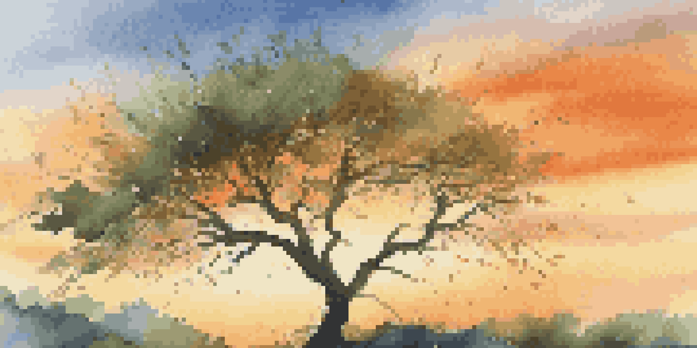 A sturdy tree swaying in the wind during a vibrant sunset, symbolizing resilience.
