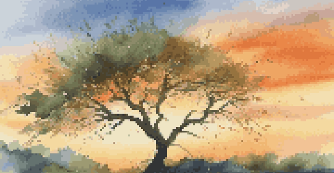A sturdy tree swaying in the wind during a vibrant sunset, symbolizing resilience.