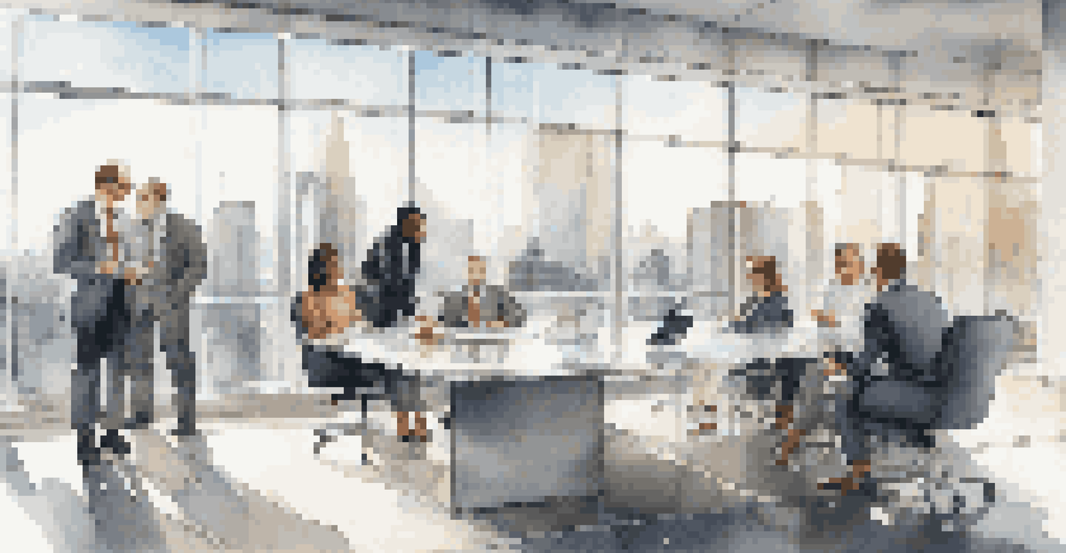 A diverse group of professionals in a bright office discussing investment strategies around a glass table, representing collaboration and transparency.