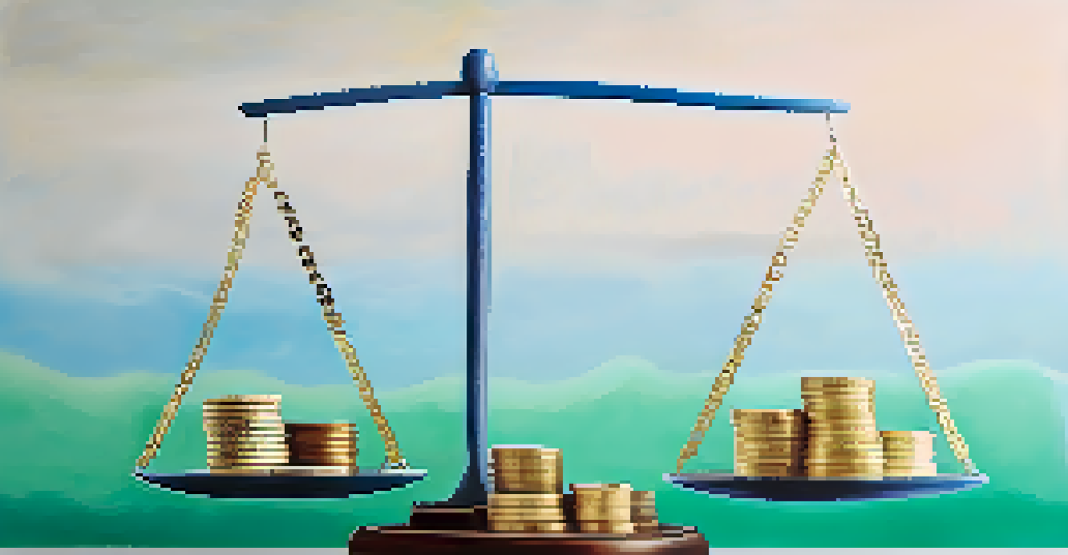 A balanced scale showing long-term investments with coins and a house on one side, and short-term investments with cash on the other.