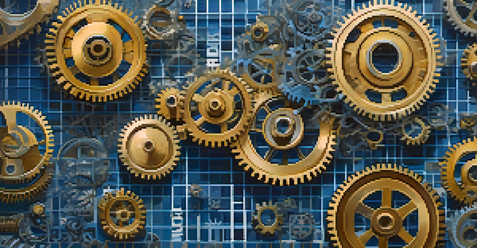 An illustration of financial derivatives represented as interconnected gears on a grid background.