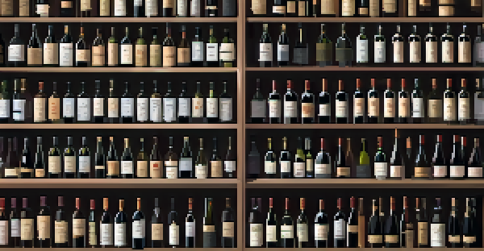 A wine cellar filled with fine wine bottles on wooden shelves, illuminated by soft lighting.