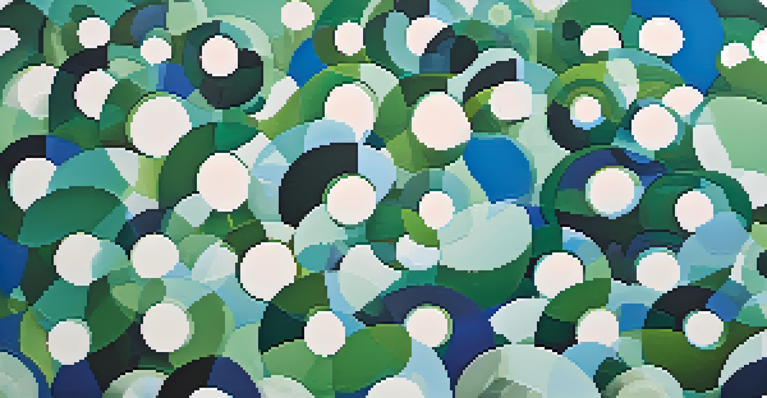 Abstract illustration of peer-to-peer lending with interconnected circles representing diverse borrowers and lenders.