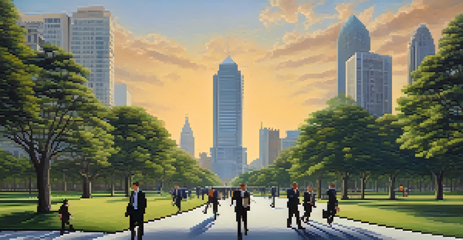 A split image of two investment paths: a busy urban environment and a serene park.