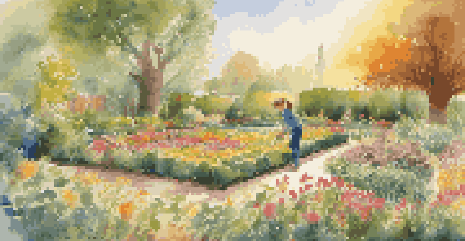 A person planting seeds in a vibrant garden, symbolizing growth and financial prosperity, with sunlight shining down on the colorful flowers.
