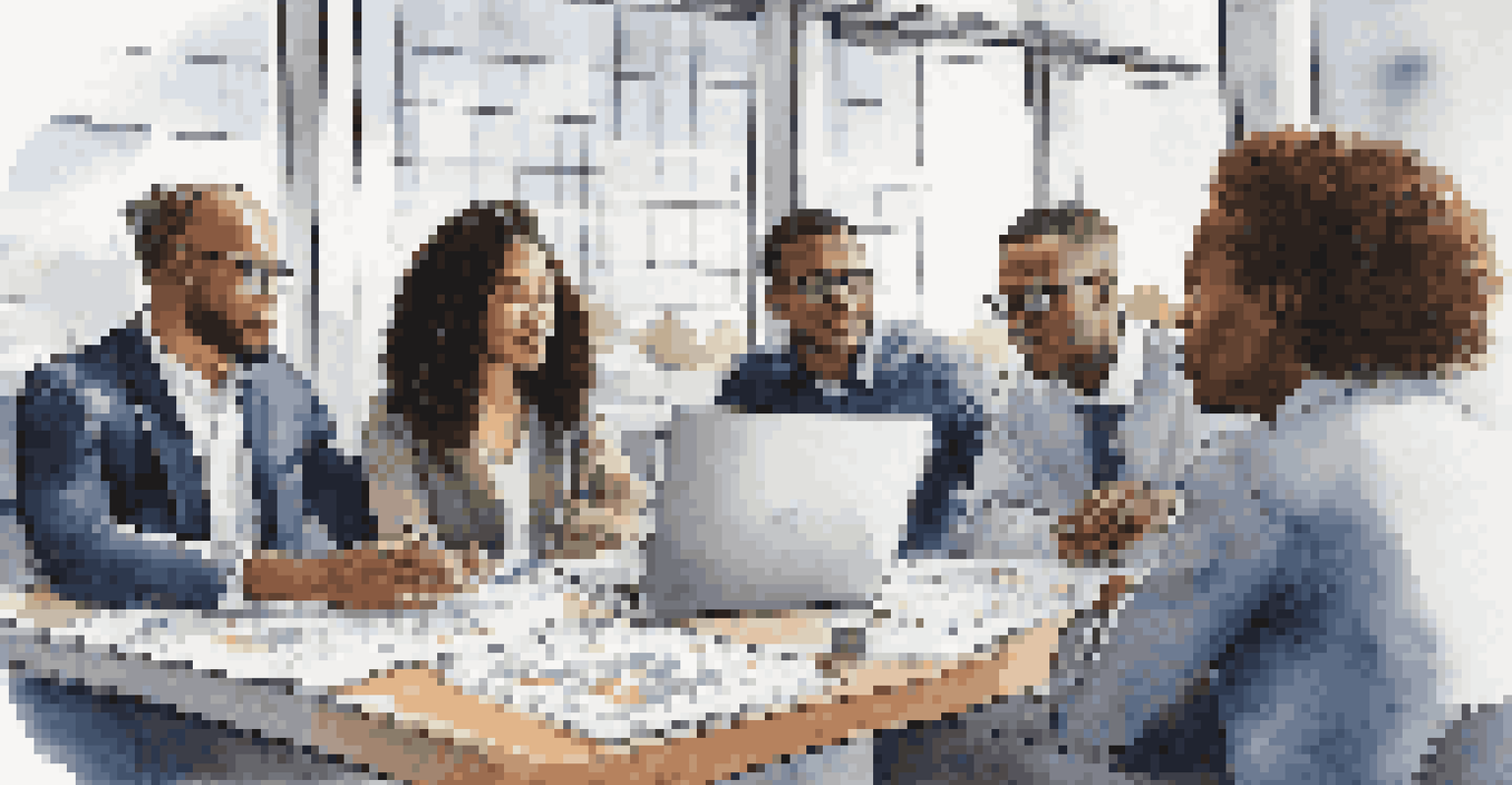 A diverse group of young investors discussing socially responsible investments in a modern office with natural light.