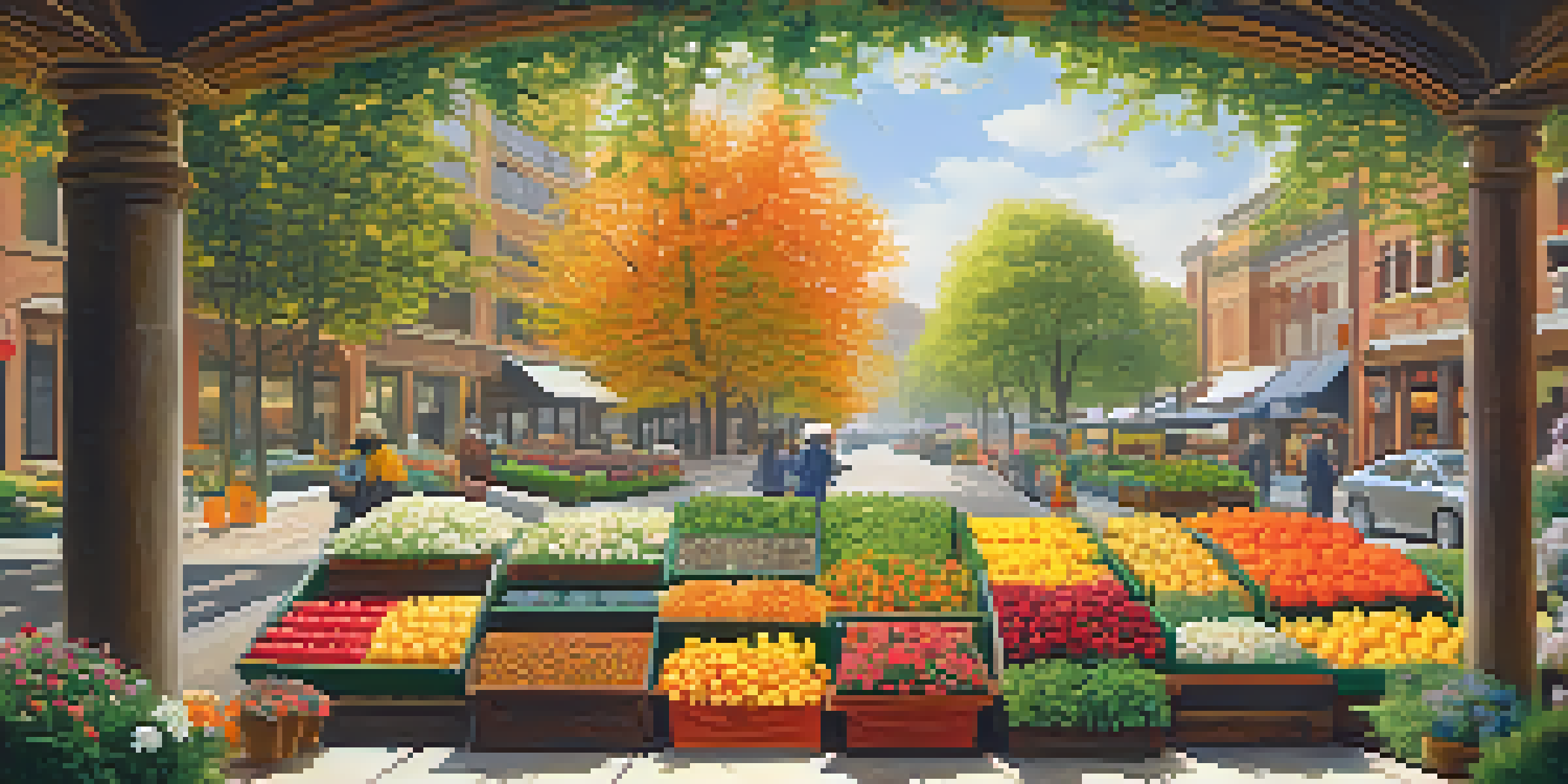 A landscape illustrating the four phases of market cycles represented as seasons: spring, summer, autumn, and winter, with warm lighting and vibrant colors.