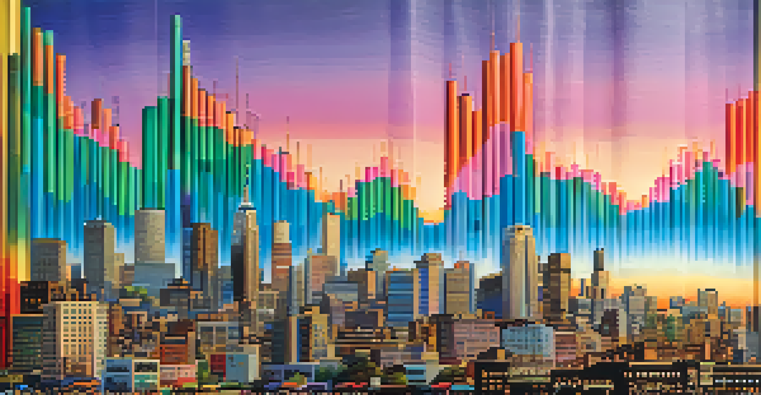 A vibrant graph representing the Consumer Confidence Index against a cityscape, illustrating economic growth.