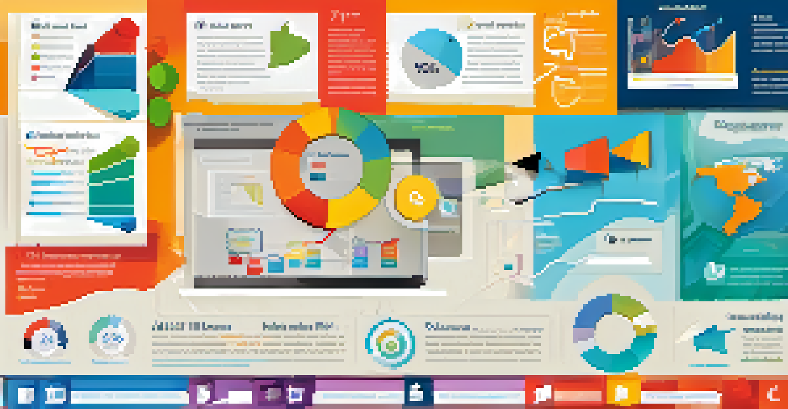 An infographic illustrating email marketing metrics with colorful graphs and icons, designed for a finance brand.