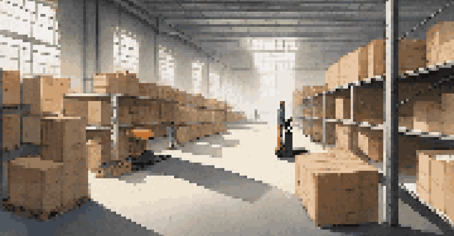 Inside an industrial warehouse with shelves and a forklift.