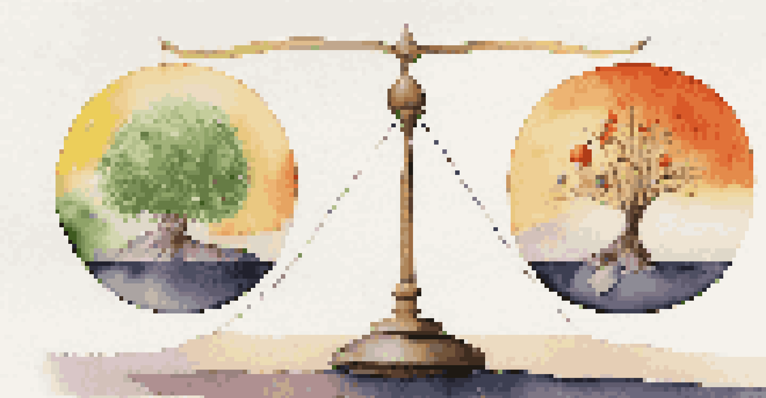 A scale balancing annuities and stocks, symbolizing the concept of a balanced investment portfolio.