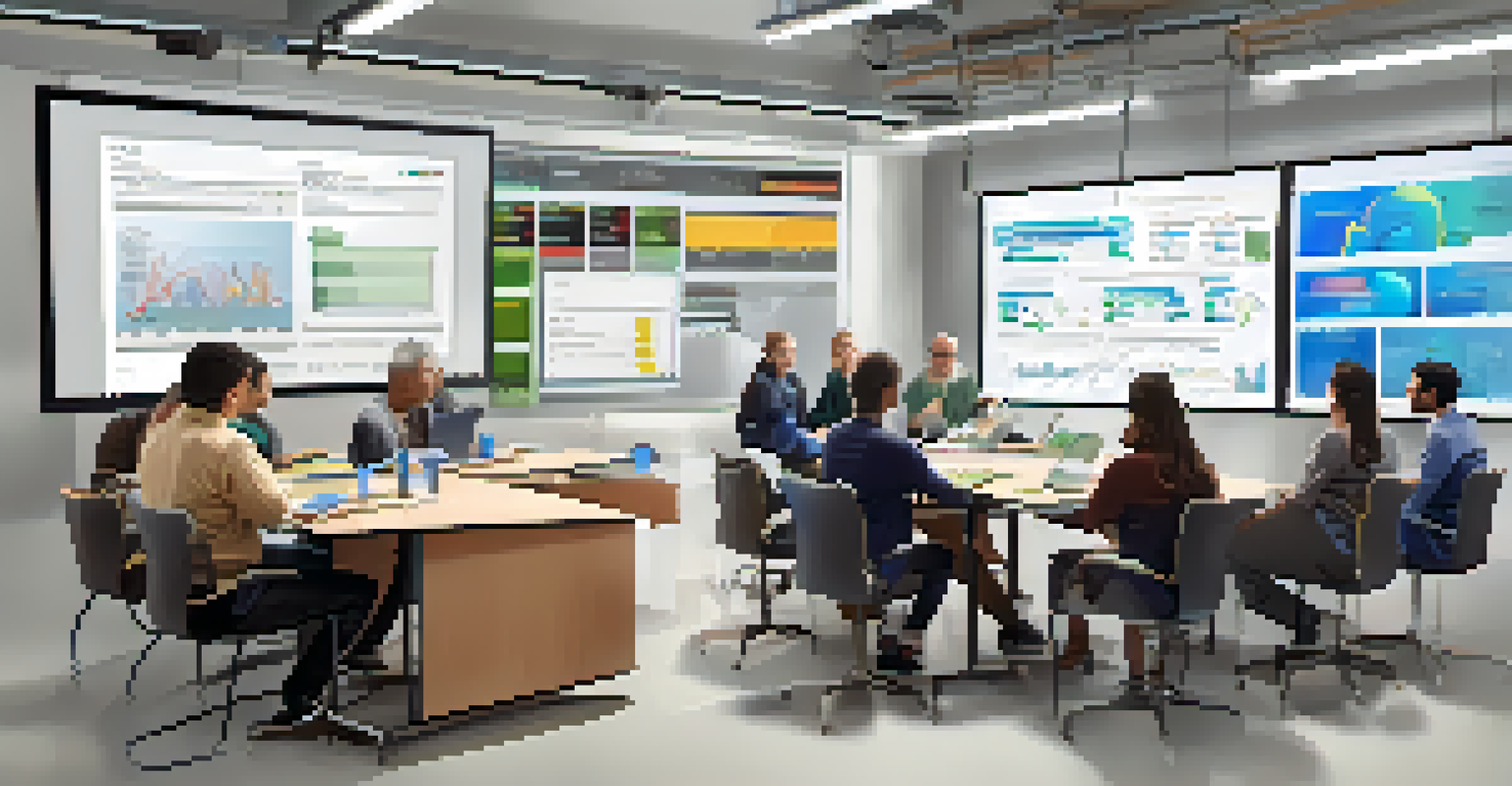 A group of adult learners attending a margin trading webinar with a large screen showing key concepts.