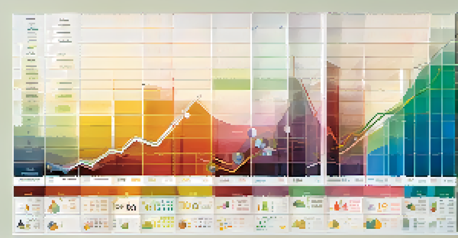 A financial chart illustrating market cycles with distinct phases: accumulation, uptrend, distribution, and downtrend, featuring colorful segments and investor icons.