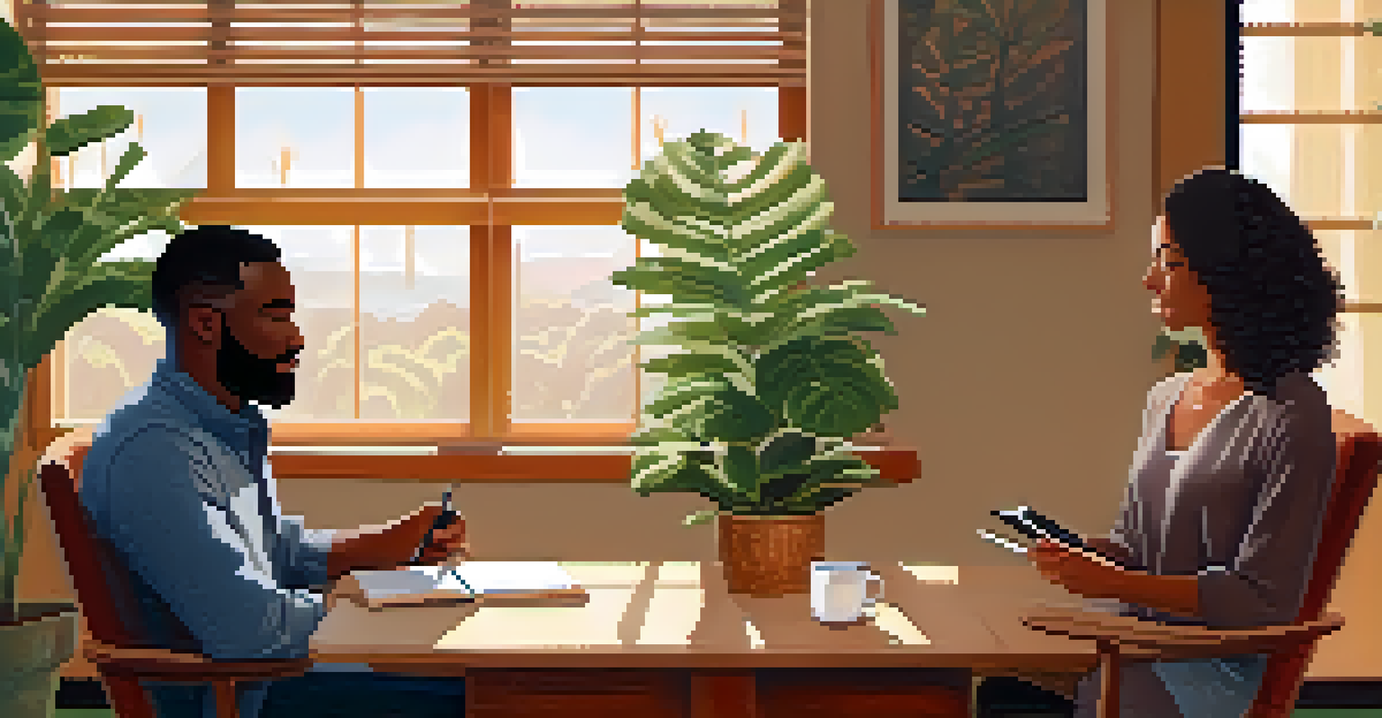 Two individuals in a cozy setting having a friendly negotiation discussion, surrounded by calming decor and warm lighting.